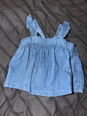 Girls Denim Ruffle Strap Tank Top - Blue